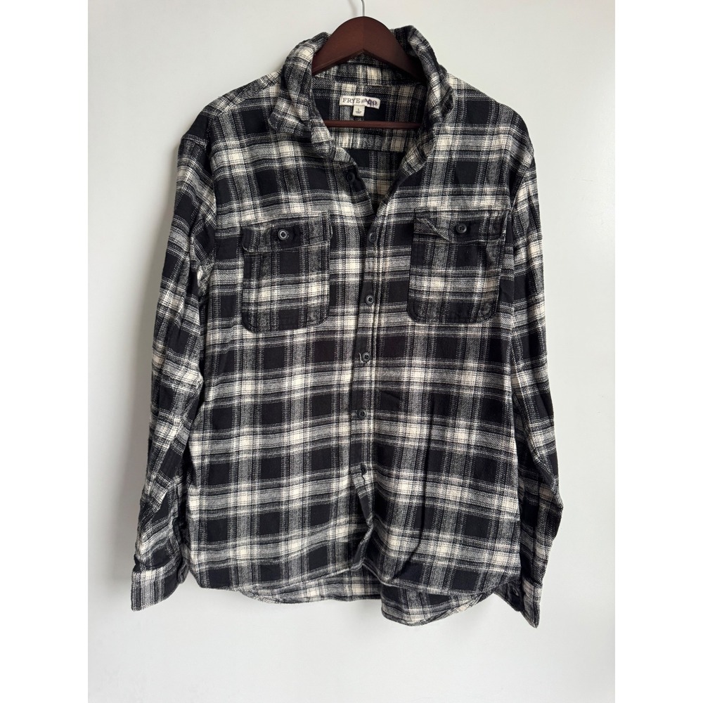 Frye and Co Black White Plaid Flannel Shirt Cotton Grunge Cabincore Large county